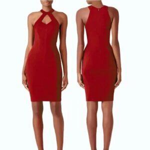 Cut 25 Diamond Cutout Dress Sleeveless Crew Neck Sheath Knee Length Red Size 10